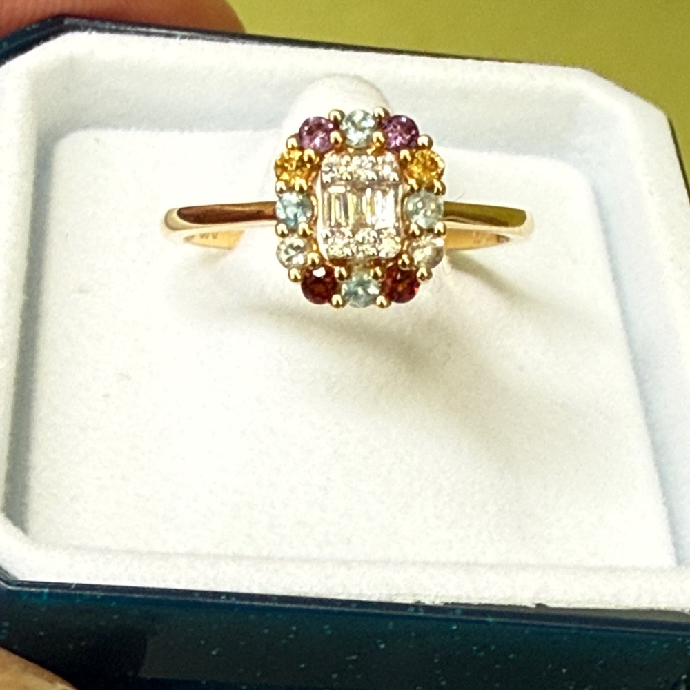 New in box 18K Gold with Natural Diamond and multicolored natural Gemstones Ring